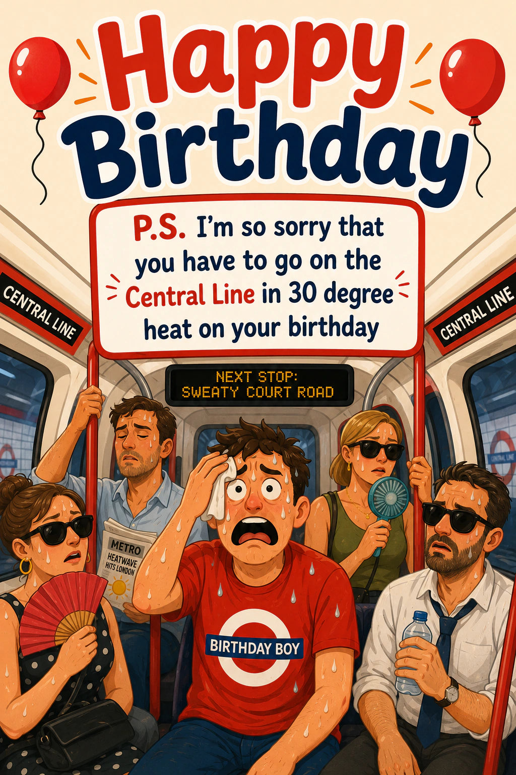 Funny Personalised Birthday Card | Central Line In The Heat